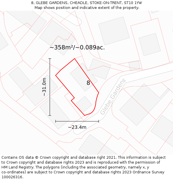 8, GLEBE GARDENS, CHEADLE, STOKE-ON-TRENT, ST10 1YW: Plot and title map