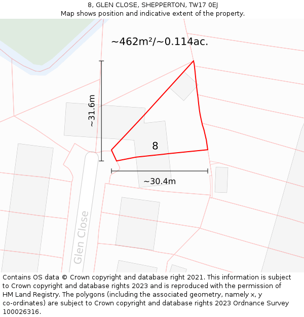 8, GLEN CLOSE, SHEPPERTON, TW17 0EJ: Plot and title map