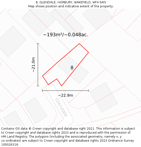 8, GLENDALE, HORBURY, WAKEFIELD, WF4 6AN: Plot and title map