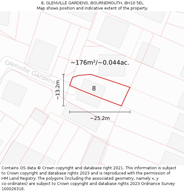 8, GLENVILLE GARDENS, BOURNEMOUTH, BH10 5EL: Plot and title map