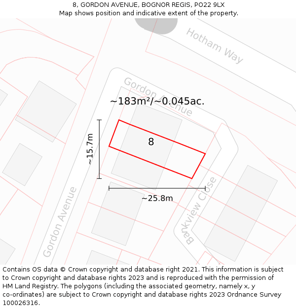 8, GORDON AVENUE, BOGNOR REGIS, PO22 9LX: Plot and title map