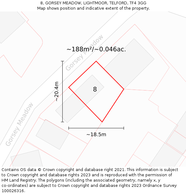 8, GORSEY MEADOW, LIGHTMOOR, TELFORD, TF4 3GG: Plot and title map