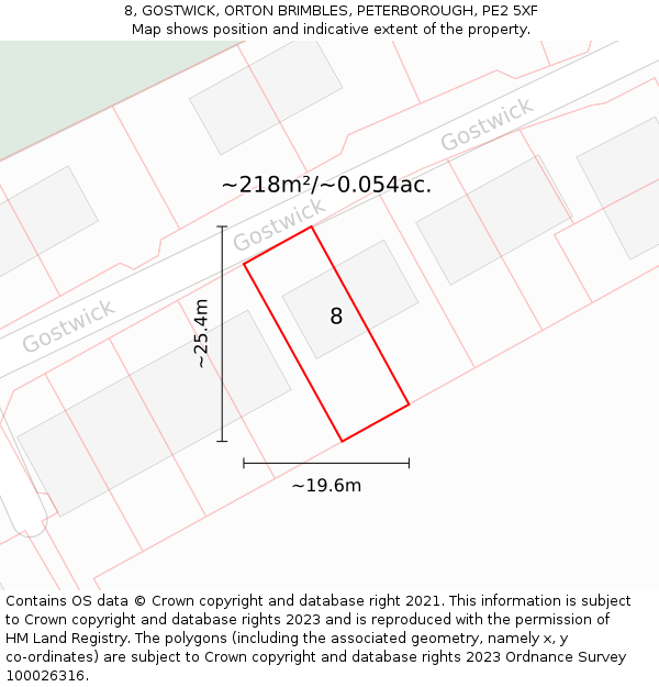 8, GOSTWICK, ORTON BRIMBLES, PETERBOROUGH, PE2 5XF: Plot and title map