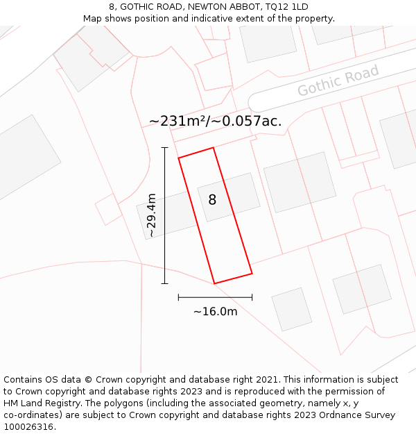 8, GOTHIC ROAD, NEWTON ABBOT, TQ12 1LD: Plot and title map