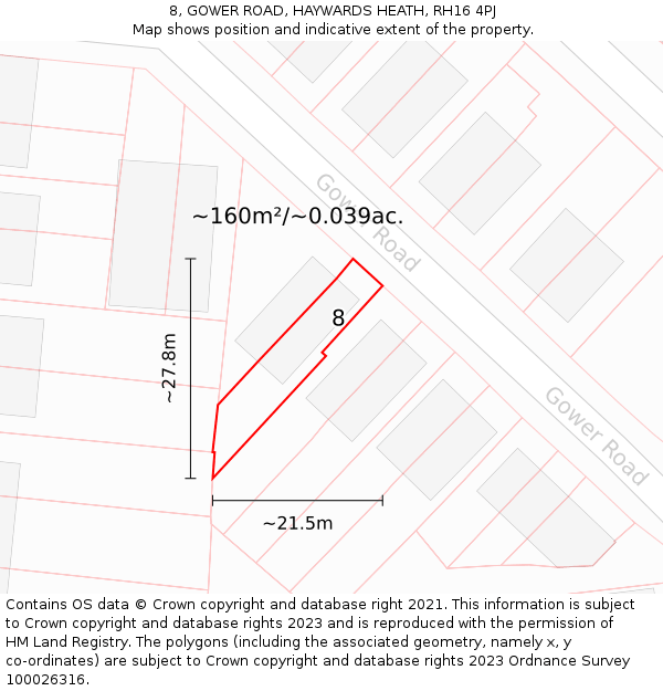 8, GOWER ROAD, HAYWARDS HEATH, RH16 4PJ: Plot and title map