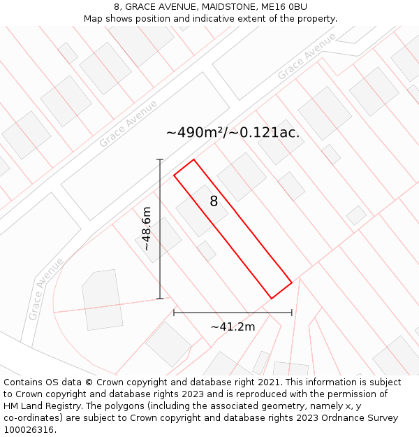 8, GRACE AVENUE, MAIDSTONE, ME16 0BU: Plot and title map