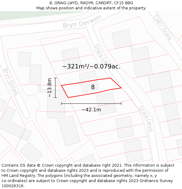 8, GRAIG LWYD, RADYR, CARDIFF, CF15 8BG: Plot and title map