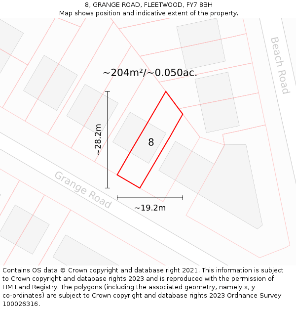 8, GRANGE ROAD, FLEETWOOD, FY7 8BH: Plot and title map