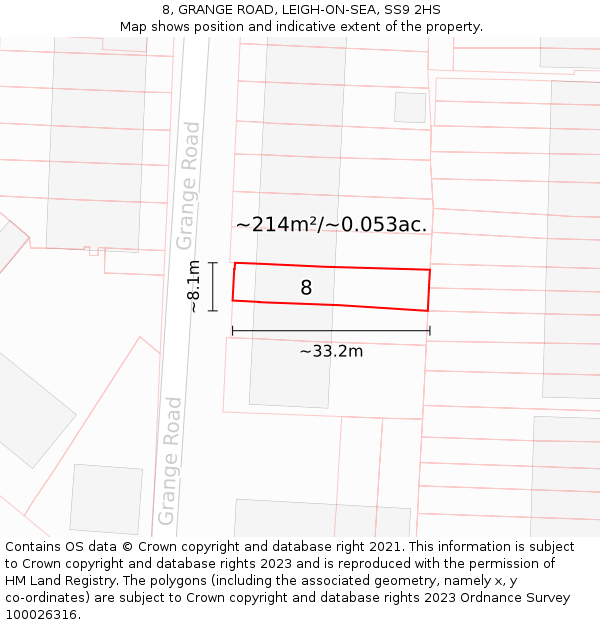 8, GRANGE ROAD, LEIGH-ON-SEA, SS9 2HS: Plot and title map