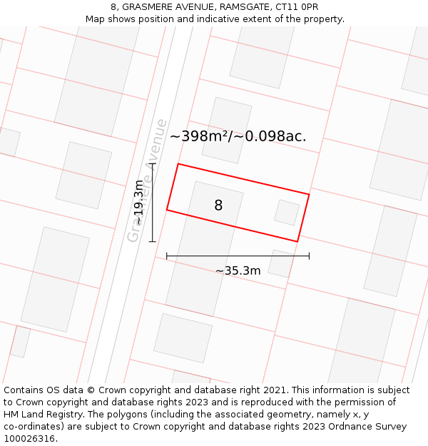 8, GRASMERE AVENUE, RAMSGATE, CT11 0PR: Plot and title map