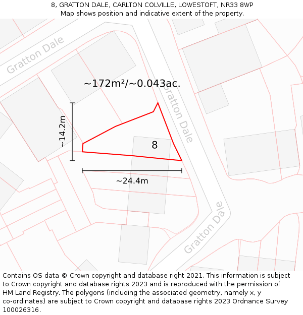 8, GRATTON DALE, CARLTON COLVILLE, LOWESTOFT, NR33 8WP: Plot and title map