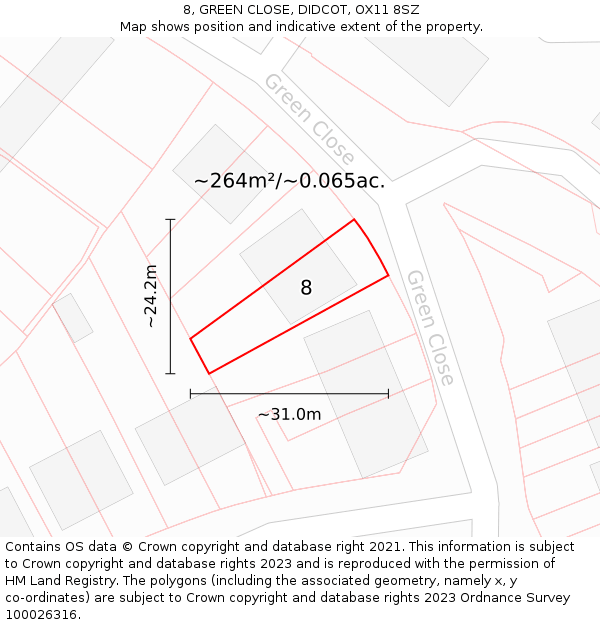 8, GREEN CLOSE, DIDCOT, OX11 8SZ: Plot and title map