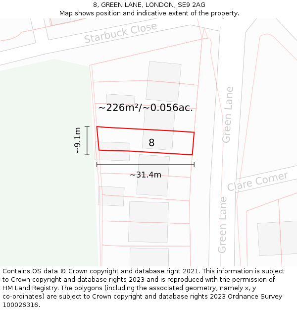 8, GREEN LANE, LONDON, SE9 2AG: Plot and title map