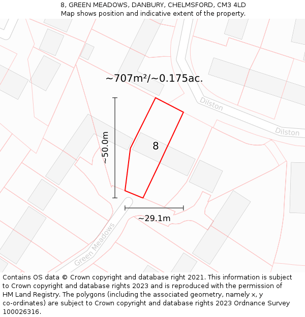 8, GREEN MEADOWS, DANBURY, CHELMSFORD, CM3 4LD: Plot and title map