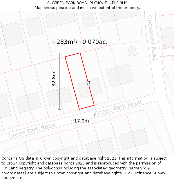 8, GREEN PARK ROAD, PLYMOUTH, PL9 9HY: Plot and title map