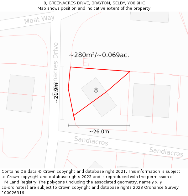 8, GREENACRES DRIVE, BRAYTON, SELBY, YO8 9HG: Plot and title map