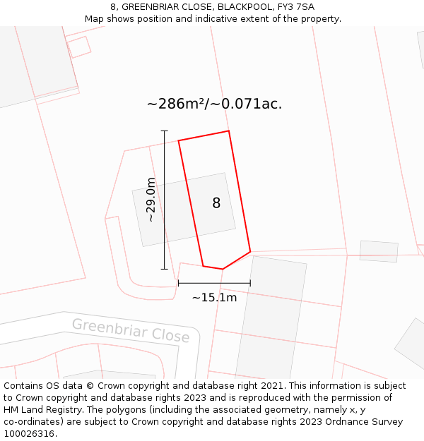 8, GREENBRIAR CLOSE, BLACKPOOL, FY3 7SA: Plot and title map