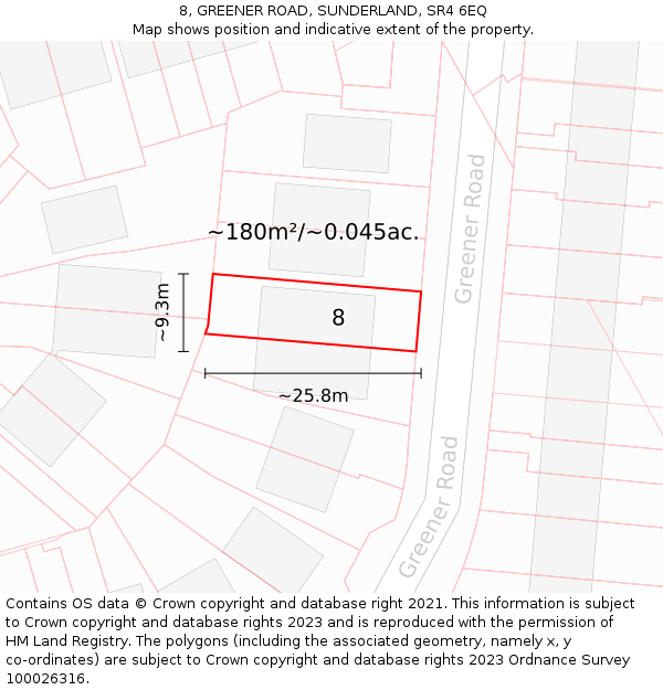 8, GREENER ROAD, SUNDERLAND, SR4 6EQ: Plot and title map