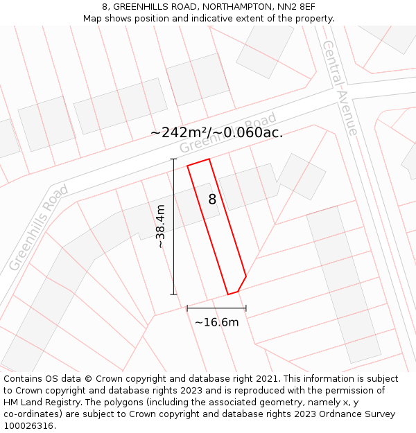 8, GREENHILLS ROAD, NORTHAMPTON, NN2 8EF: Plot and title map