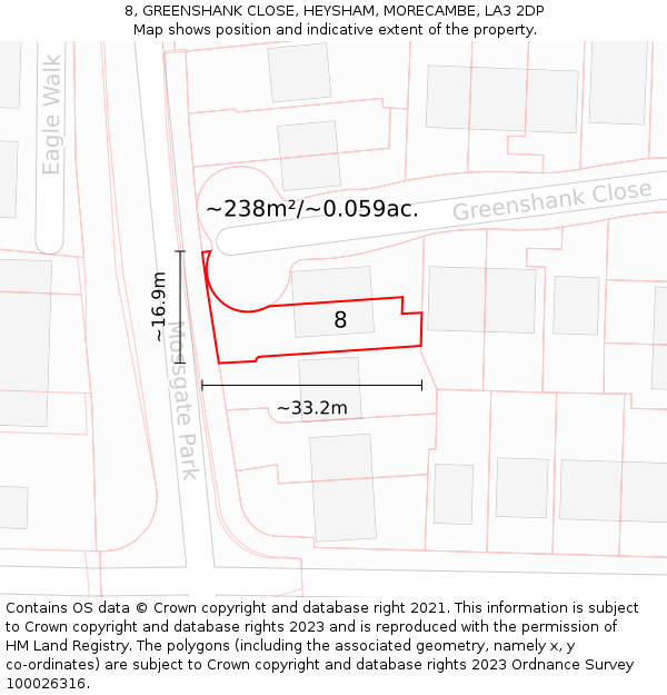 8, GREENSHANK CLOSE, HEYSHAM, MORECAMBE, LA3 2DP: Plot and title map