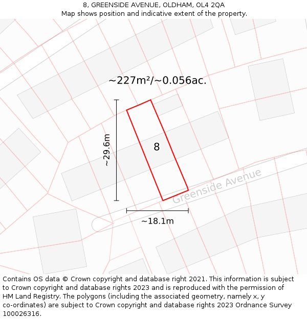 8, GREENSIDE AVENUE, OLDHAM, OL4 2QA: Plot and title map