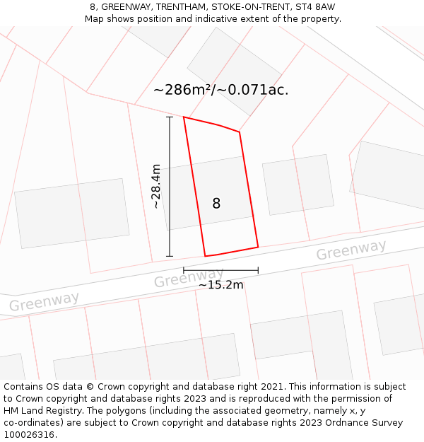 8, GREENWAY, TRENTHAM, STOKE-ON-TRENT, ST4 8AW: Plot and title map