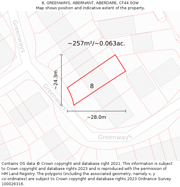 8, GREENWAYS, ABERNANT, ABERDARE, CF44 0GW: Plot and title map