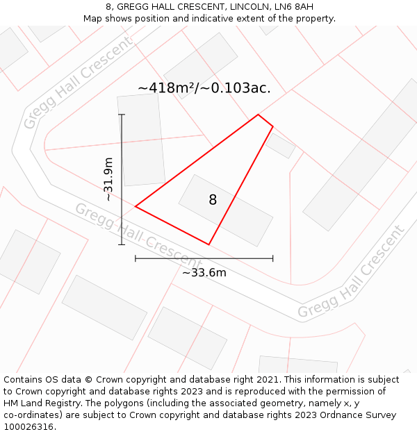 8, GREGG HALL CRESCENT, LINCOLN, LN6 8AH: Plot and title map