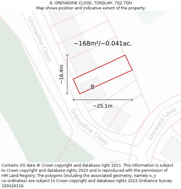 8, GRENADINE CLOSE, TORQUAY, TQ2 7GN: Plot and title map