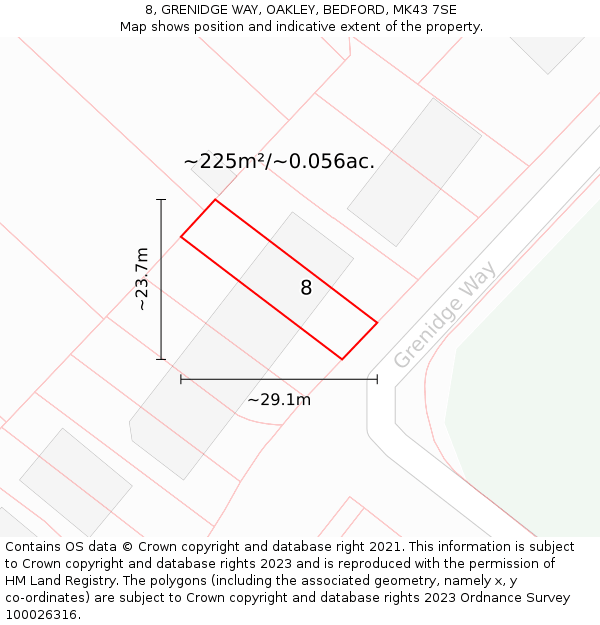 8, GRENIDGE WAY, OAKLEY, BEDFORD, MK43 7SE: Plot and title map