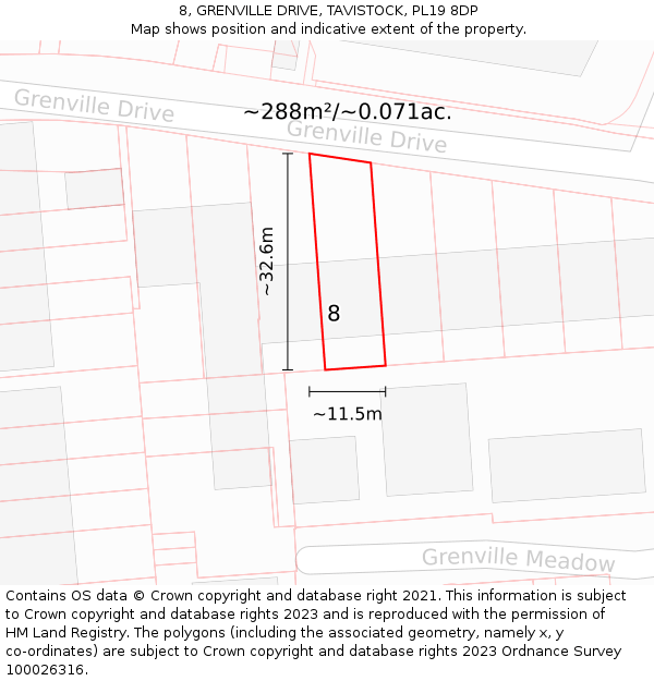 8, GRENVILLE DRIVE, TAVISTOCK, PL19 8DP: Plot and title map