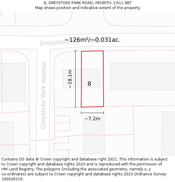 8, GREYSTOKE PARK ROAD, PENRITH, CA11 9BT: Plot and title map