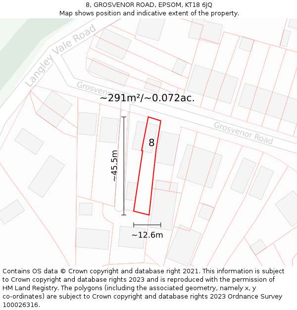 8, GROSVENOR ROAD, EPSOM, KT18 6JQ: Plot and title map