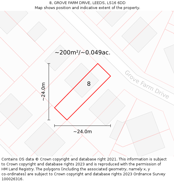 8, GROVE FARM DRIVE, LEEDS, LS16 6DD: Plot and title map