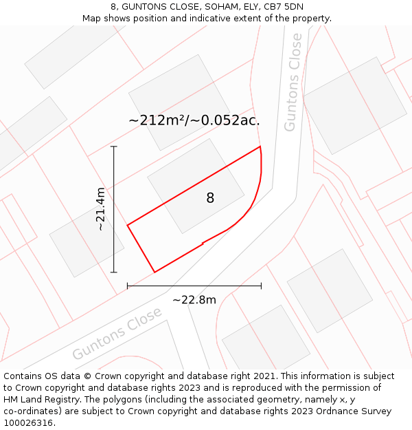 8, GUNTONS CLOSE, SOHAM, ELY, CB7 5DN: Plot and title map