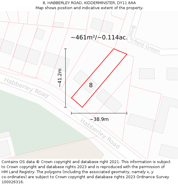 8, HABBERLEY ROAD, KIDDERMINSTER, DY11 6AA: Plot and title map