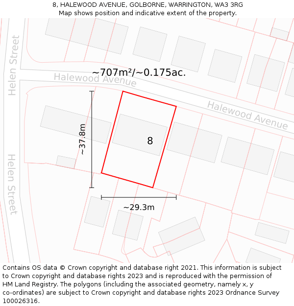 8, HALEWOOD AVENUE, GOLBORNE, WARRINGTON, WA3 3RG: Plot and title map