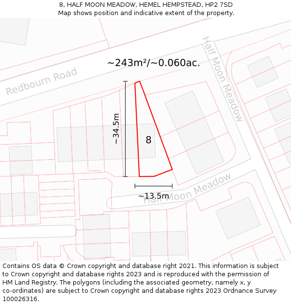 8, HALF MOON MEADOW, HEMEL HEMPSTEAD, HP2 7SD: Plot and title map