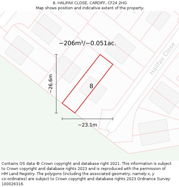 8, HALIFAX CLOSE, CARDIFF, CF24 2HG: Plot and title map