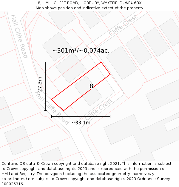 8, HALL CLIFFE ROAD, HORBURY, WAKEFIELD, WF4 6BX: Plot and title map