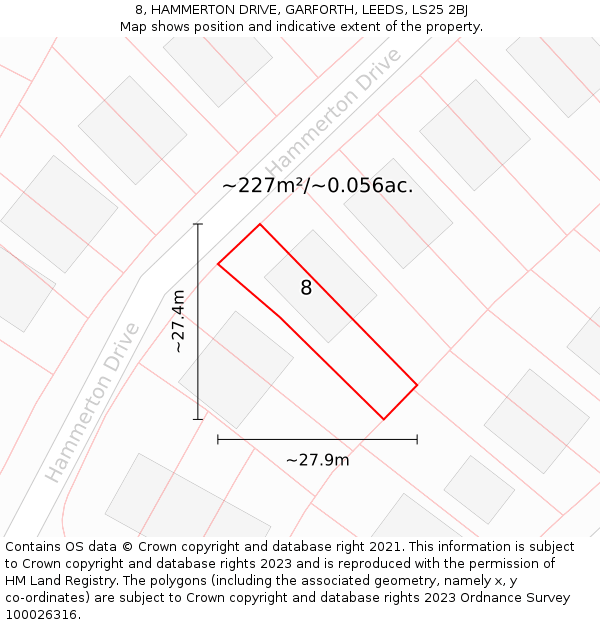 8, HAMMERTON DRIVE, GARFORTH, LEEDS, LS25 2BJ: Plot and title map