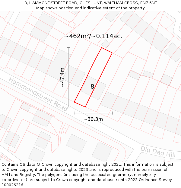 8, HAMMONDSTREET ROAD, CHESHUNT, WALTHAM CROSS, EN7 6NT: Plot and title map