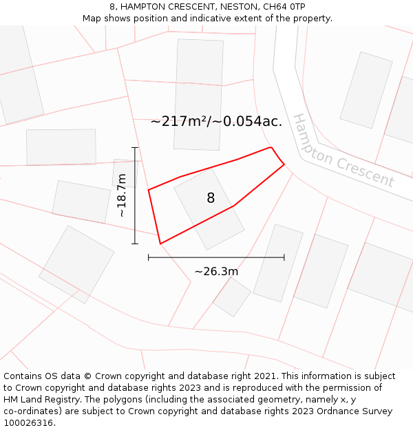 8, HAMPTON CRESCENT, NESTON, CH64 0TP: Plot and title map