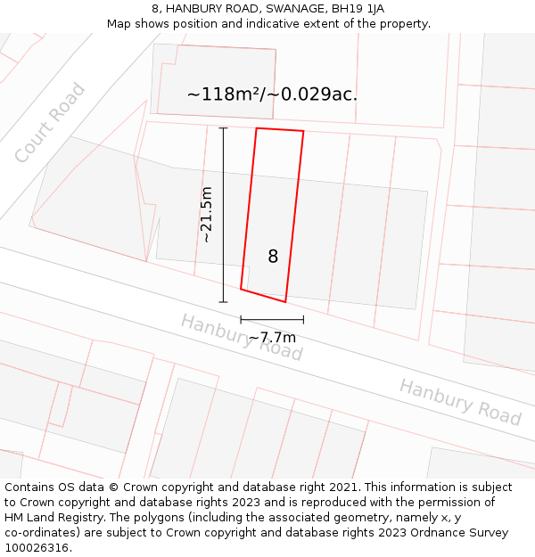 8, HANBURY ROAD, SWANAGE, BH19 1JA: Plot and title map