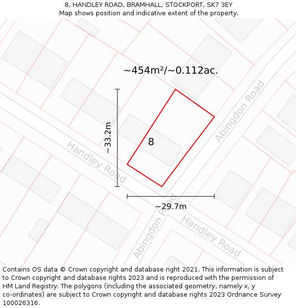 8, HANDLEY ROAD, BRAMHALL, STOCKPORT, SK7 3EY: Plot and title map