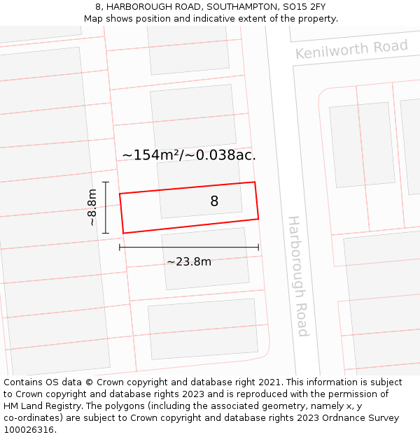 8, HARBOROUGH ROAD, SOUTHAMPTON, SO15 2FY: Plot and title map