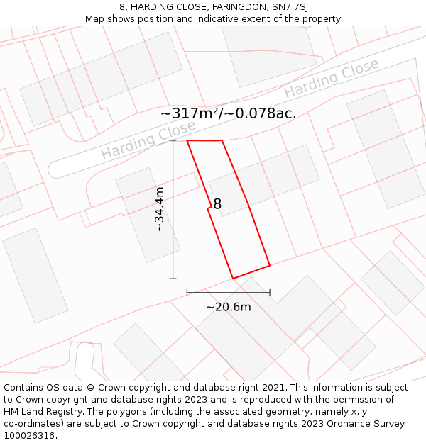 8, HARDING CLOSE, FARINGDON, SN7 7SJ: Plot and title map