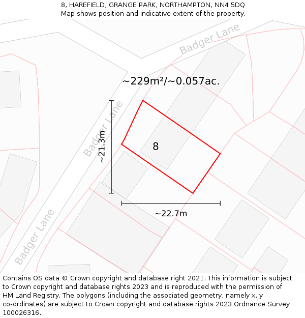 8, HAREFIELD, GRANGE PARK, NORTHAMPTON, NN4 5DQ: Plot and title map