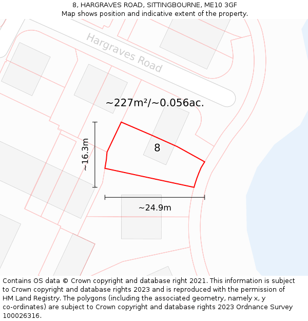 8, HARGRAVES ROAD, SITTINGBOURNE, ME10 3GF: Plot and title map