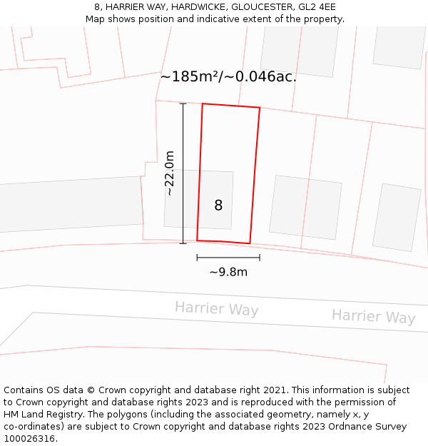 8, HARRIER WAY, HARDWICKE, GLOUCESTER, GL2 4EE: Plot and title map